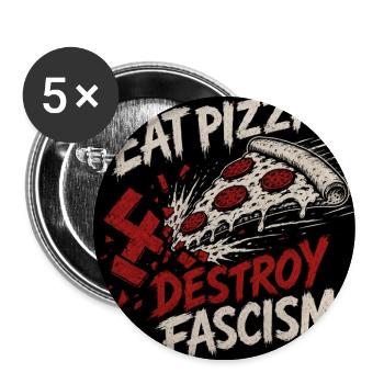 Pizza gegen Faschismus - Buttons groß 56 mm (5er Pack) - Weiß - Vorne