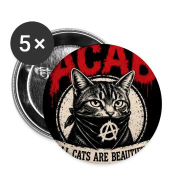 ACAB – ALL CATS ARE BEAUTIFUL - Buttons groß 56 mm (5er Pack) - Weiß - Vorne