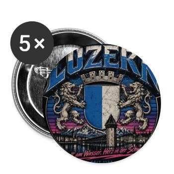 Luzern Crest: Löwen & See Panorama - Buttons groß 56 mm (5er Pack) - Weiß - Vorne