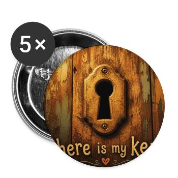 Wo ist mein Schlüssel? Vintage-Tür - Buttons groß 56 mm (5er Pack) - Weiß - Vorne