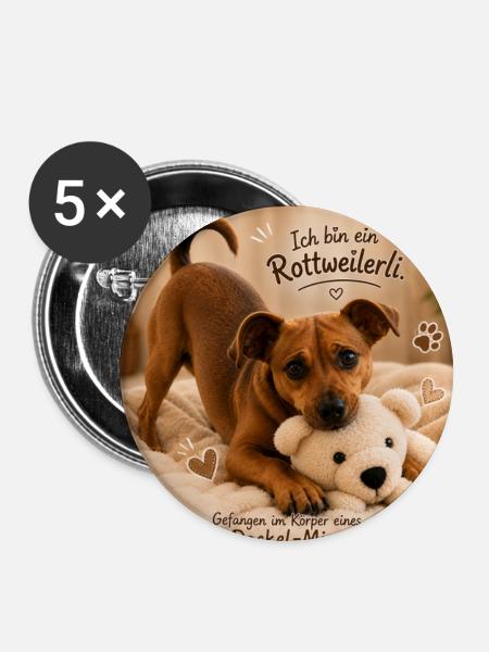 Rottweilerli Dackel-Mix Charm - Buttons groß 56 mm (5er Pack) - Weiß