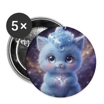 Cute fluffy blue fantasy creature holding a magic  - Buttons groß 56 mm (5er Pack) - Weiß - Vorne