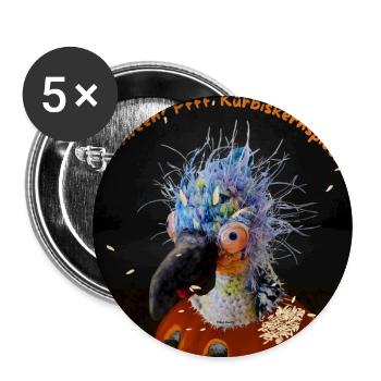 Krallo Kreisch™ im Kürbis-Knast Anti-Halloween - Buttons groß 56 mm (5er Pack) - Weiß - Vorne