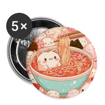 Ramen-Katze Kawaii Sakura - Buttons groß 56 mm (5er Pack) - Weiß - Vorne