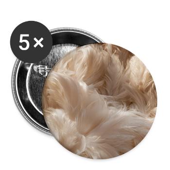 Flauschige beige Federn - Buttons groß 56 mm (5er Pack) - Weiß - Vorne