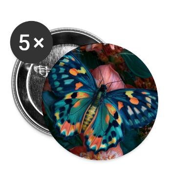 Bunter Schmetterling auf Blumen - Buttons groß 56 mm (5er Pack) - Weiß - Vorne