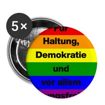 FÜR HALTUNG, DEMOKRATIE UND MEINUNGSFREIHEIT! - Buttons groß 56 mm (5er Pack) - Weiß - Vorne