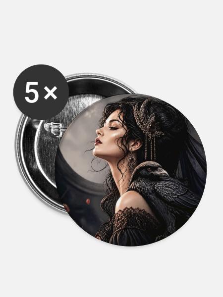 Frau mit einem Raben - Buttons groß 56 mm (5er Pack) - Weiß