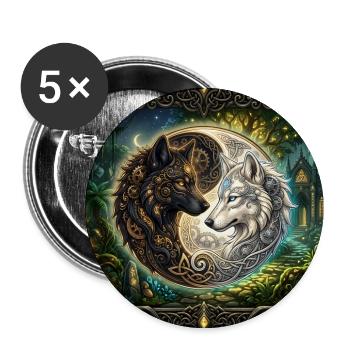 Celtic Wolves Yin Yang – Steampunk-Harmonie - Buttons groß 56 mm (5er Pack) - Weiß - Vorne