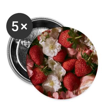 Romantische Erdbeeren und Blumen - Buttons groß 56 mm (5er Pack) - Weiß - Vorne