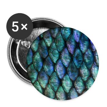 Irisierender Türkis und blaue Schuppen - Buttons groß 56 mm (5er Pack) - Weiß - Vorne
