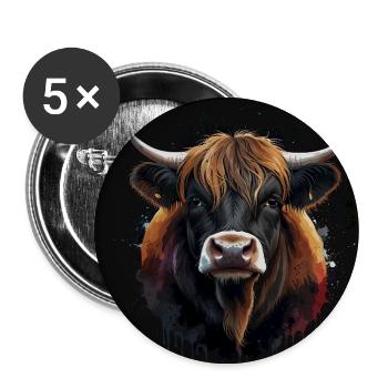 Highland Cattle - Buttons groß 56 mm (5er Pack) - Weiß - Vorne