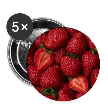 Frische rote Erdbeeren - Buttons groß 56 mm (5er Pack) - Weiß - Vorne