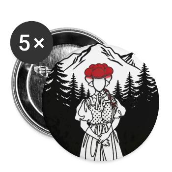 Trachtenmädchen Bergpanorama - Echte Heimat! - Buttons groß 56 mm (5er Pack) - Weiß - Vorne