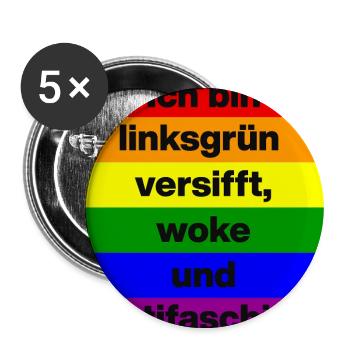 LINKSGRÜN VERSIFFT WOKE ANTIFASCHIST SPRUCH, NONZS - Buttons groß 56 mm (5er Pack) - Weiß - Vorne