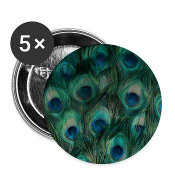Smaragdgrüne Pfauenfedern - Buttons groß 56 mm (5er Pack) - Weiß - Vorne