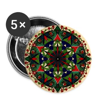 Blumenmandalas, grün, rot, blau, - Buttons groß 56 mm (5er Pack) - Weiß - Vorne
