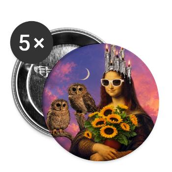 Modernes Porträt mit Sonne und Eulen - Buttons groß 56 mm (5er Pack) - Weiß - Vorne