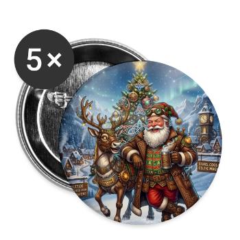 Weihnachtsmann und Rentier-Steampunk-Stil - Buttons groß 56 mm (5er Pack) - Weiß - Vorne