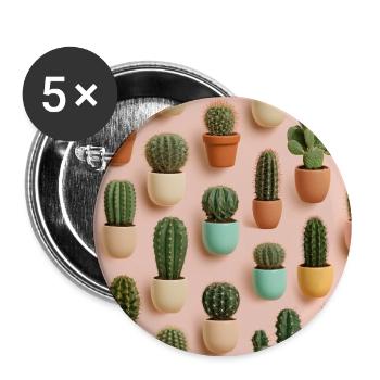 Pastellkakteen auf rosa Hintergrund - Buttons groß 56 mm (5er Pack) - Weiß - Vorne