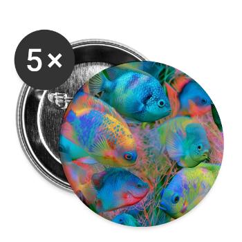 Regenbogen-Neonfisch - Buttons groß 56 mm (5er Pack) - Weiß - Vorne