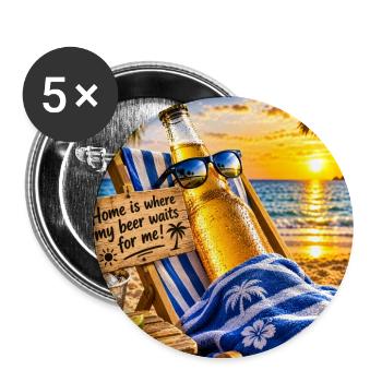 Strandbier Sich zu Hause fühlen - Buttons groß 56 mm (5er Pack) - Weiß - Vorne