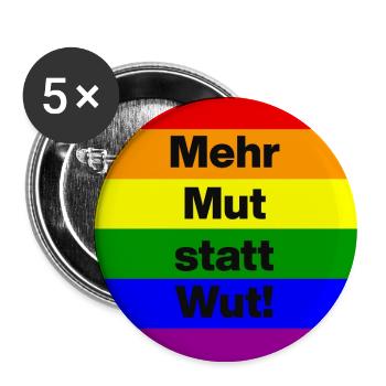 MEHR MUT STATT WUT BUNTER REGENBOGEN, NIE WIEDER - Buttons groß 56 mm (5er Pack) - Weiß - Vorne