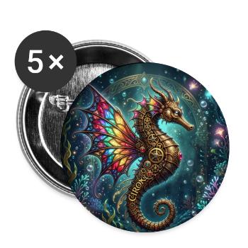 Steampunk-Seepferdchen - Buttons groß 56 mm (5er Pack) - Weiß - Vorne