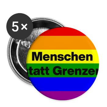 MENSCHEN STATT GRENZEN. BOTSCHAFT GEGEN RECHTS - Buttons groß 56 mm (5er Pack) - Weiß - Vorne