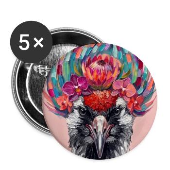 Kranich in Farbe - Buttons groß 56 mm (5er Pack) - Weiß - Vorne