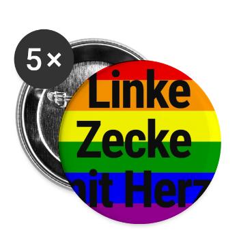 LINKE ZECKE MIT HERZ BUNTES STATEMENT GEGEN RECHTS - Buttons groß 56 mm (5er Pack) - Weiß - Vorne