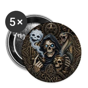 Keltischer Steampunk-Sensenmann - Buttons groß 56 mm (5er Pack) - Weiß - Vorne