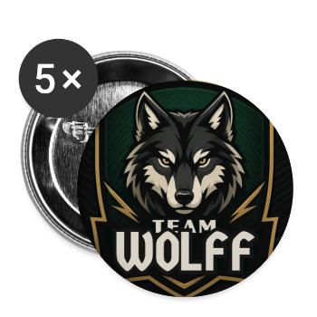 Team Wolf Namensschild Familienname Firma Name - Buttons groß 56 mm (5er Pack) - Weiß - Vorne