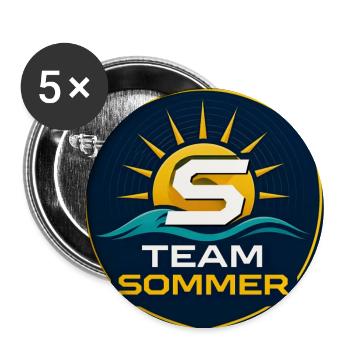 Sonnenlogo Team Sommer Familienname Teamname  - Buttons groß 56 mm (5er Pack) - Weiß - Vorne