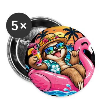 Träulheitsurlauber auf Flamingo - Buttons groß 56 mm (5er Pack) - Weiß - Vorne