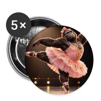 Gorilla-Ballerina-Pink in Tutu - Buttons groß 56 mm (5er Pack) - Weiß - Vorne