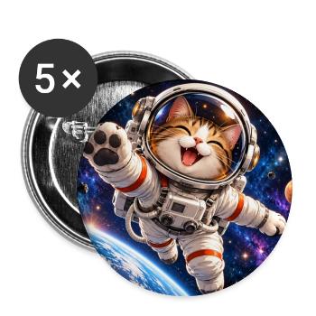 Katzenastronaut im All - Buttons groß 56 mm (5er Pack) - Weiß - Vorne