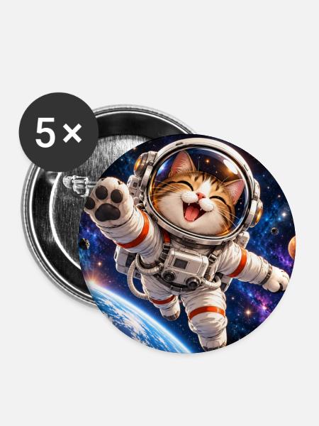 Katzenastronaut im All - Buttons groß 56 mm (5er Pack) - Weiß