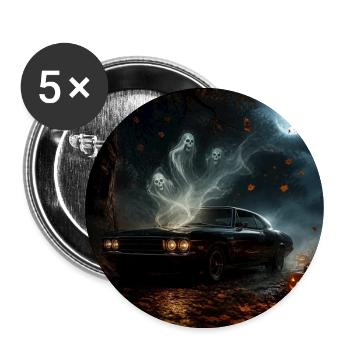 Geisterauto Halloween-Mond - Buttons groß 56 mm (5er Pack) - Weiß - Vorne