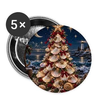 Muschel-Weihnachtsbaum am Meer - Buttons groß 56 mm (5er Pack) - Weiß - Vorne
