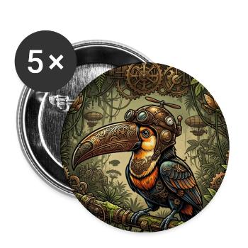 Mechanischer Dschungel-Steampunk-Tukan - Buttons groß 56 mm (5er Pack) - Weiß - Vorne