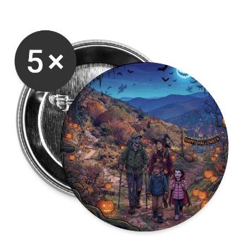 Halloween Familienwanderung - Buttons groß 56 mm (5er Pack) - Weiß - Vorne