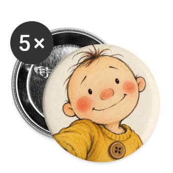 Kleiner Sonnenschein im Gelben Pullover - Buttons groß 56 mm (5er Pack) - Weiß - Vorne