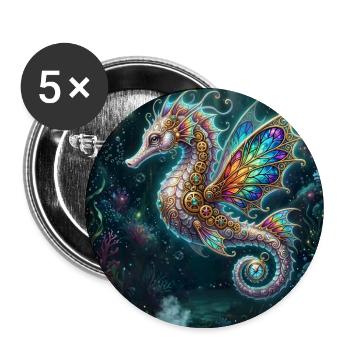 Steampunk-geflügeltes Seepferdchen - Buttons groß 56 mm (5er Pack) - Weiß - Vorne