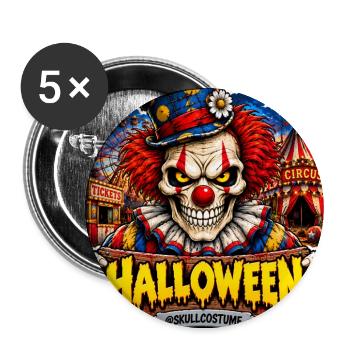 SkullCostume Halloween Edition: Der Killerclown - Buttons groß 56 mm (5er Pack) - Weiß - Vorne