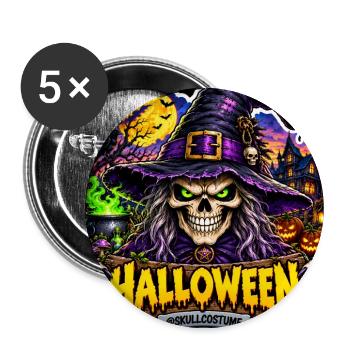 SkullCostume – Halloween-Ausgabe: Die Hexe - Buttons groß 56 mm (5er Pack) - Weiß - Vorne