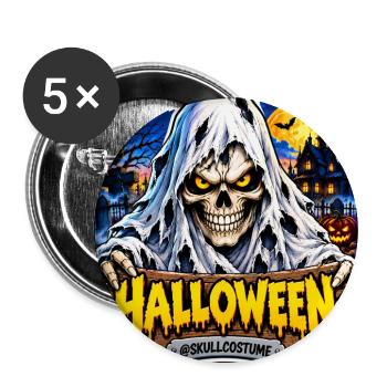 SkullCostume – Halloween Edition: Der Geist - Buttons groß 56 mm (5er Pack) - Weiß - Vorne