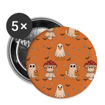 Halloween Katzen Geister Pilz Muster - Buttons groß 56 mm (5er Pack) - Weiß - Vorne