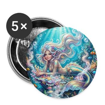Korallenmeerjungfrau unter Gezeiten - Buttons groß 56 mm (5er Pack) - Weiß - Vorne