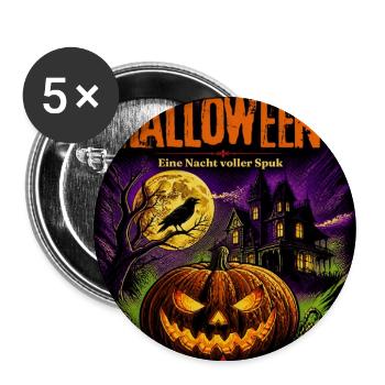 Halloween Comic Kürbisnacht Spukhaus Kürbis Rabe - Buttons groß 56 mm (5er Pack) - Weiß - Vorne